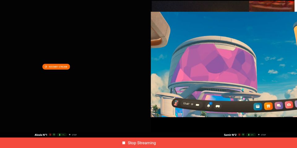 Button restart stream Omnicast Vr