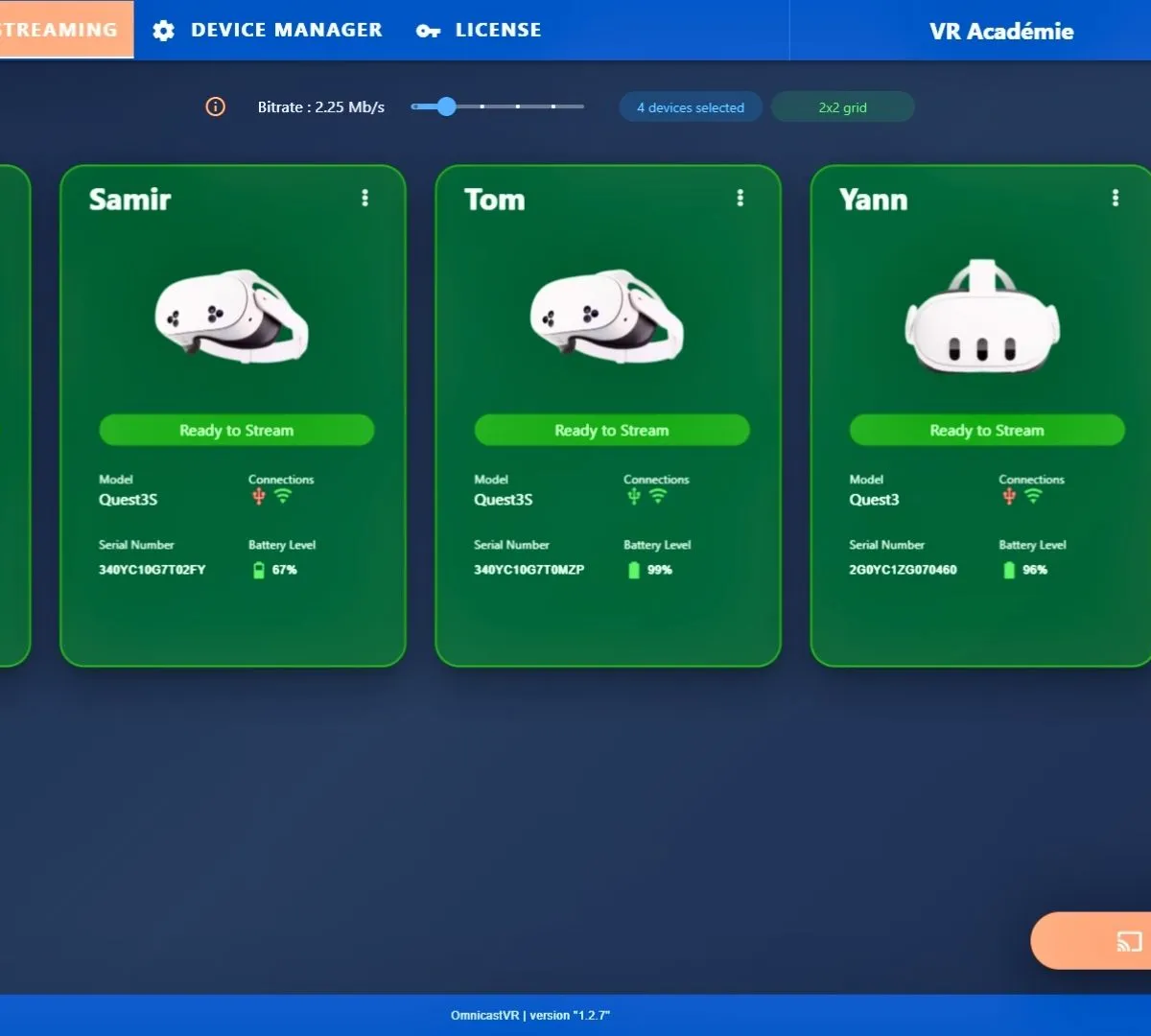 Interfaz de Omnicast en tablet