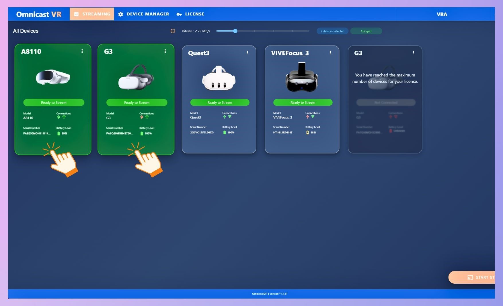 Selecteer de VR-headsets die u wilt bedienen