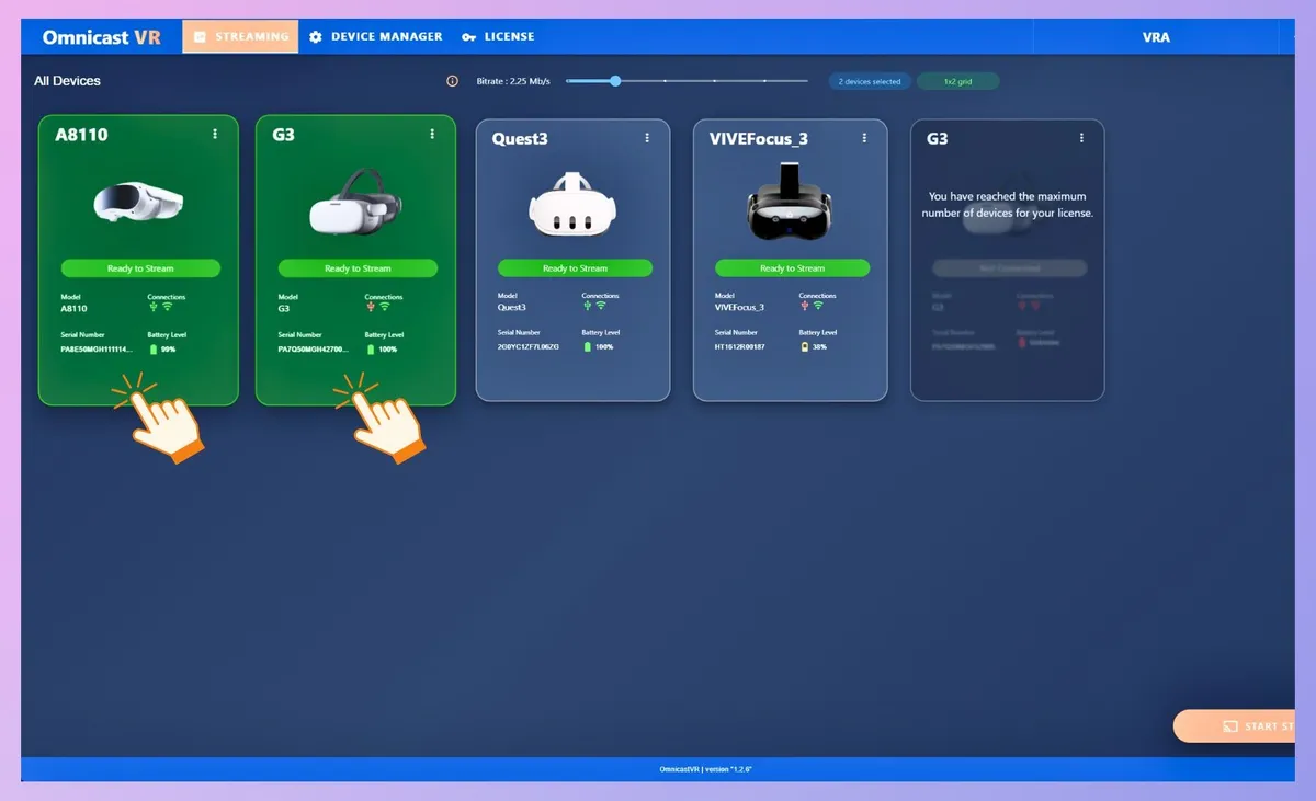 Selecteer de VR-headsets die u wilt bedienen
