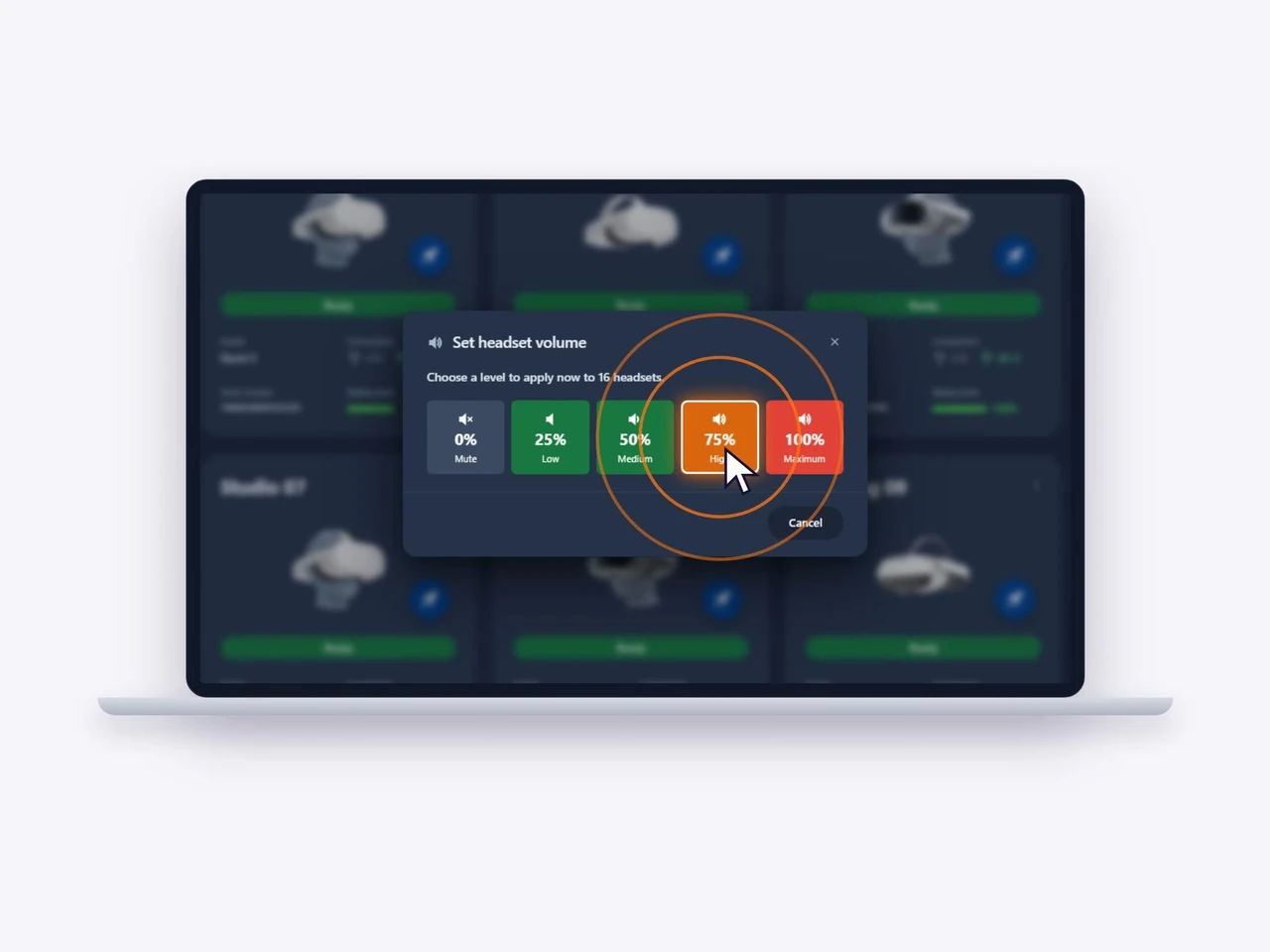 OmnicastVR volume control for VR headsets, shown on a laptop