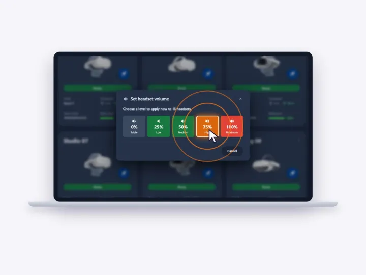 OmnicastVR volume control for VR headsets, shown on a laptop